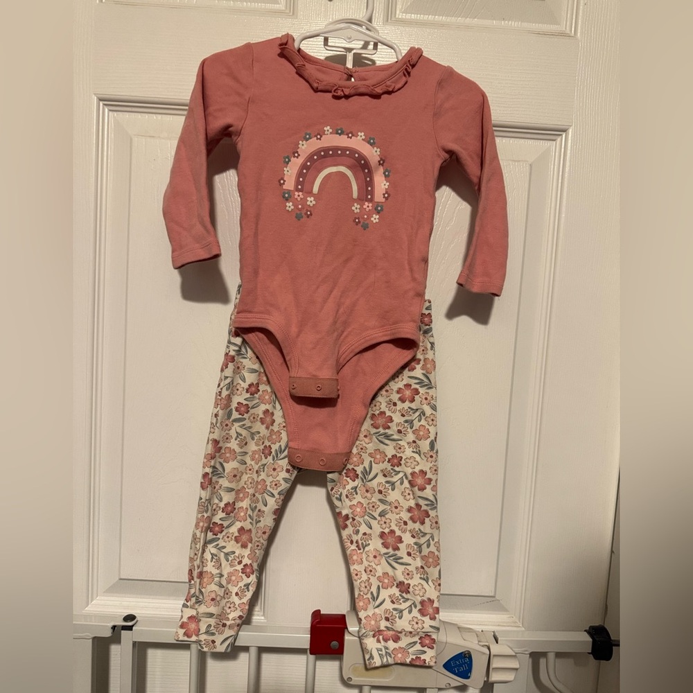 Cute Pink Onesie with Rainbow and Floral Pants